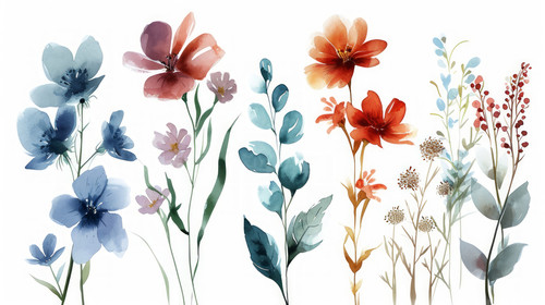 minimalistic less is more style of Flowers watercolor illustrationManual compositionBig Set watercol.jpg