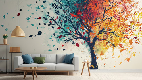 minimalistic less is more style of Colorful tree with vibrant leaves hanging branches illustration b.jpg