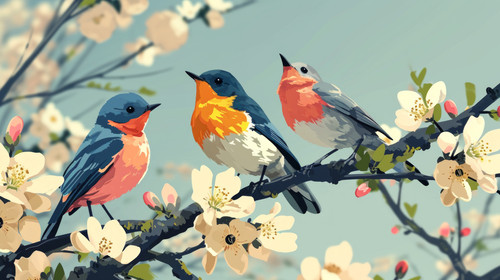 minimalistic less is more style of Cute little spring birds AI Generated ar 169 00103 01.jpg