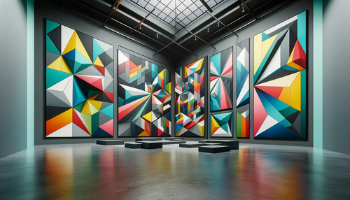 DALL·E 2024 01 07 12.35.33 A geometric and abstract art gallery interior without people. The walls a.png