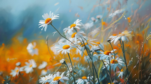 minimalistic less is more style of blurred background of daisies on the indian summer field oil pain.jpg