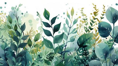 minimalistic less is more style of Lush green plants boho colors watercolor AI Generated ar 169 0018.jpg