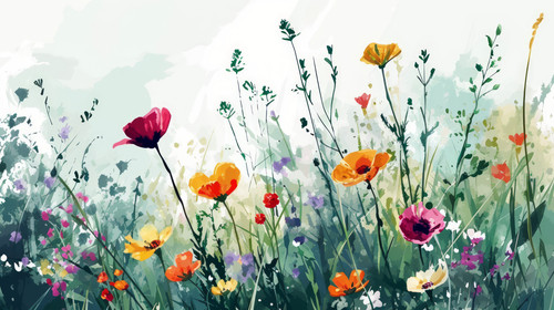 minimalistic less is more style of Enchanted whimsical floral garden in watercolor background Beauti.jpg