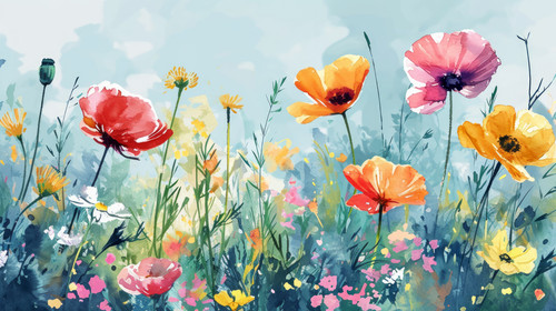 minimalistic less is more style of Enchanted whimsical floral garden in watercolor background Beauti.jpg