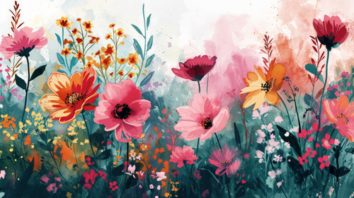 minimalistic less is more style of Enchanted whimsical floral garden in watercolor background Beauti.jpg