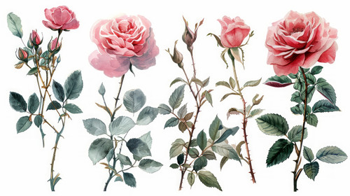 minimalistic less is more style of Set watercolor arrangements with garden roses collection pink flo.jpg