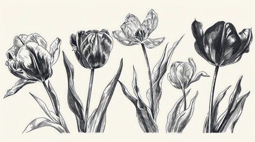 minimalistic less is more style of Set tulip flowers Hand drawn spring flowers Monochrome vector bot.jpg