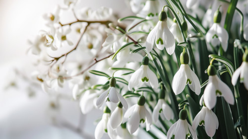 minimalistic less is more style of Snowdrops on white background Hello Spring Easter concept Beautif.jpg