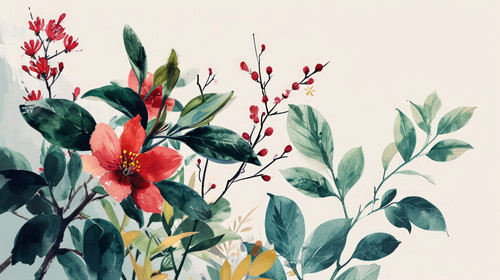 minimalistic less is more style of Spring floral watercolor green illustration on light background w.jpg