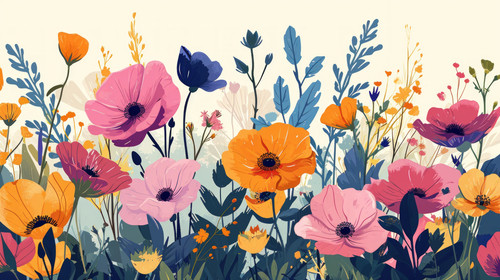 minimalistic less is more style of Spring colorful flowers illustration ar 169 00257 01.jpg