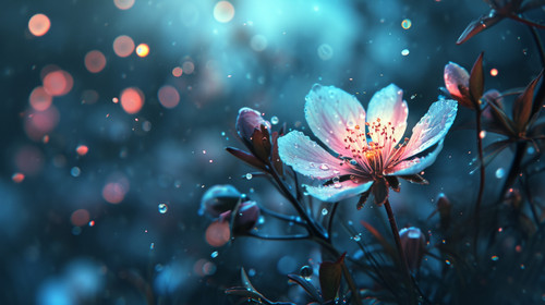 minimalistic less is more style of Flower blooming in the night in digital art painting illustration.jpg