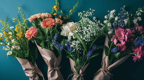 minimalistic less is more style of flower bouquets in wrapping and blooming plant gerberas and chamo.jpg