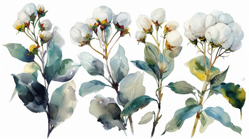 minimalistic less is more style of White cotton floral botanical flowers Watercolor background illus.jpg