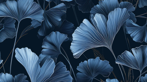 minimalistic less is more style of Luxury dark blue art background with ginkgo leaves hand drawn in .jpg