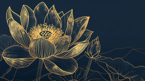 minimalistic less is more style of Luxury lotus background vector Golden lotus line arts design for .jpg