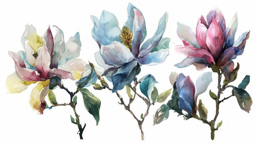 minimalistic less is more style of Magnolia flower arrangement watercolor painted illustration set H.jpg
