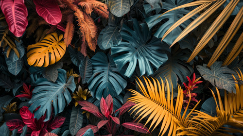 minimalistic less is more style of many brightly colored tropical plants are on a black wall AI gene.jpg