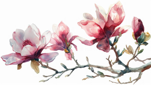 minimalistic less is more style of Magnolia flower arrangement watercolor painted illustration set H.jpg