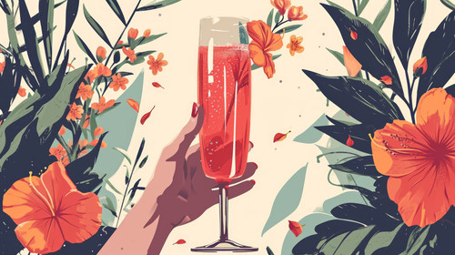 minimalistic less is more style of Human hand holding champagne or wine glass with blooming flower l.jpg