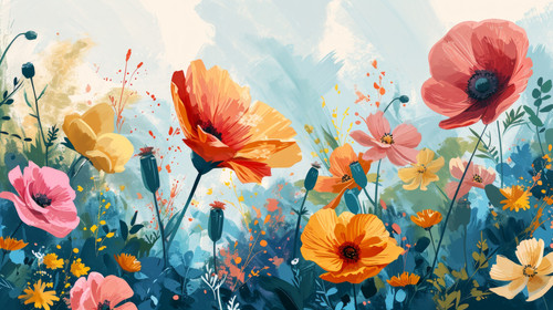 minimalistic less is more style of illustration beatiful colorful flowers painting ar 169 00385 00.jpg