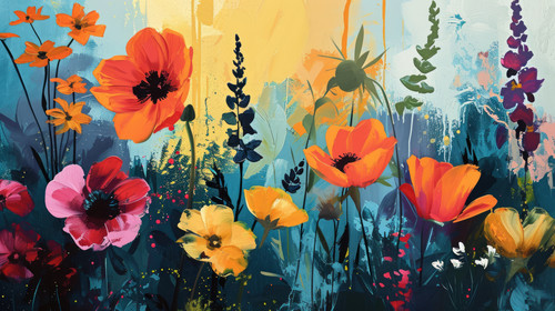 minimalistic less is more style of illustration beatiful colorful flowers painting ar 169 00385 03.jpg