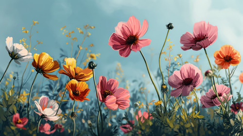 minimalistic less is more style of illustration beatiful colorful flowers painting ar 169 00385 02.jpg