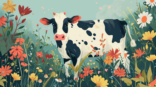 minimalistic less is more style of illustration of cute animal in flower garden idea for children ro.jpg