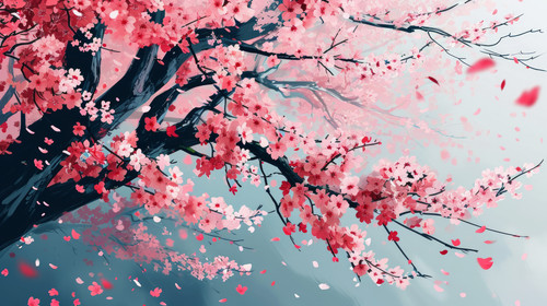 minimalistic less is more style of illustration of beautiful cherry blossom flowers tree background .jpg