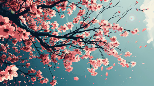 minimalistic less is more style of illustration of beautiful cherry blossom flowers tree background .jpg
