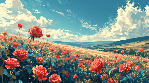 minimalistic less is more style of Illustration landscape of a field filled with roses AI generative.jpg