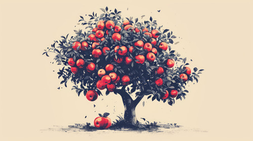 minimalistic less is more style of Illustration of a beautiful apple tree filled with apples a symbo.jpg