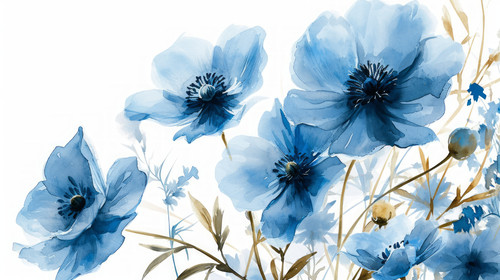 minimalistic less is more style of Blueflowers digital illustration summer design watercolor hand pa.jpg