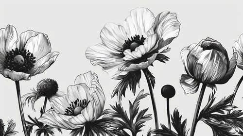 minimalistic less is more style of Vector Anemone floral botanical flowers Black and white engraved .jpg
