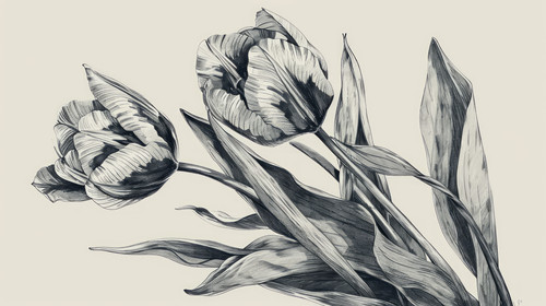 minimalistic less is more style of Tulip flower and leaves bouquet drawing Vector hand drawn engrave.jpg