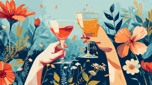 minimalistic less is more style of Vector illustrations set of man or woman hands holding champagne .jpg