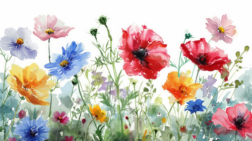 minimalistic less is more style of multicolored wildflowers watercolor field drawing summer ar 169 0.jpg