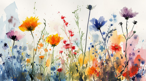 minimalistic less is more style of multicolored wildflowers watercolor field drawing summer ar 169 0.jpg