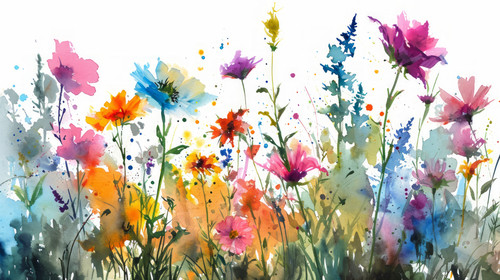 minimalistic less is more style of multicolored wildflowers watercolor field drawing summer ar 169 0.jpg