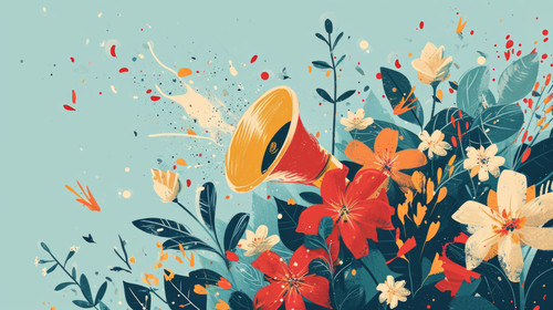 minimalistic less is more style of Megaphone with flowers calling for spring illustration ar 169 001.jpg