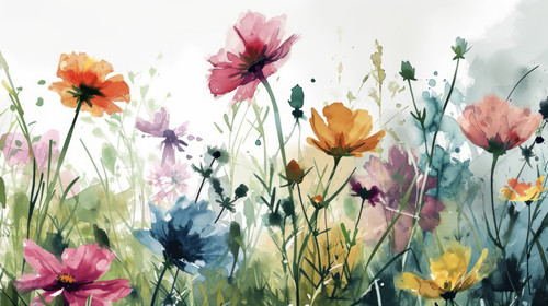minimalistic less is more style of multicolored wildflowers watercolor field drawing summer ar 169 0.jpg