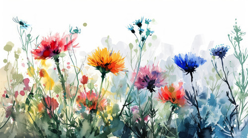 minimalistic less is more style of multicolored wildflowers watercolor field drawing summer ar 169 0.jpg