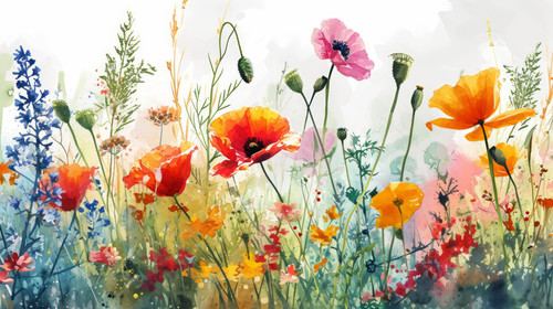 minimalistic less is more style of multicolored wildflowers watercolor field drawing summer ar 169 0.jpg