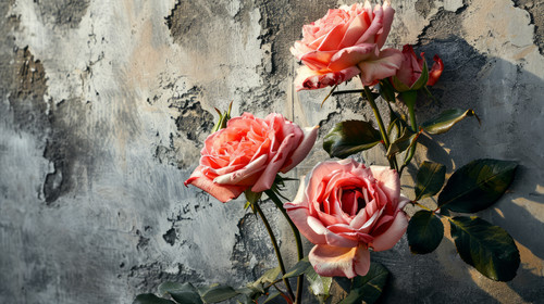 minimalistic less is more style of Pink Roses on a Old Gray Wall Vintage Background with Roses Flowe.jpg