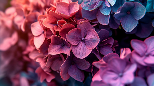minimalistic less is more style of Mystical A Generative Hydrangea Closeup of Pink Purple and Coral .jpg