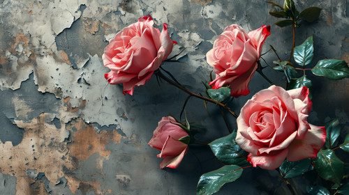 minimalistic less is more style of Pink Roses on a Old Gray Wall Vintage Background with Roses Flowe.jpg