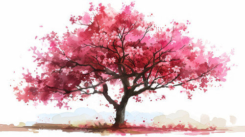 minimalistic less is more style of Vector watercolor blooming flower tree side view isolated on whit.jpg