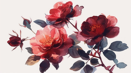 minimalistic less is more style of watercolor burgundy flowers floral illustration Leaf and buds Bot.jpg