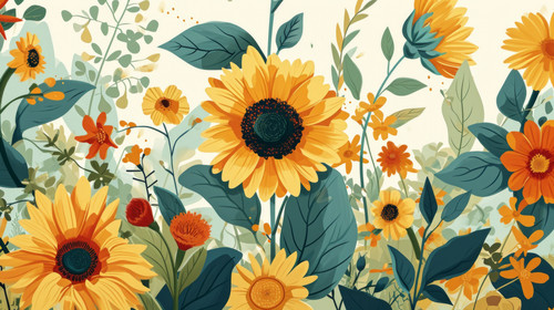 minimalistic less is more style of Vintage flowers animation with sunflowers Floral background with .jpg