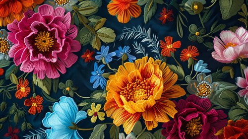 minimalistic less is more style of Vibrant Digital AI Mexican Embroidery Style Flowers Blossom in Fl.jpg