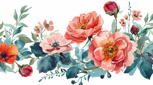 minimalistic less is more style of Watercolor color Bouquet of flower illustration with border Illus.jpg